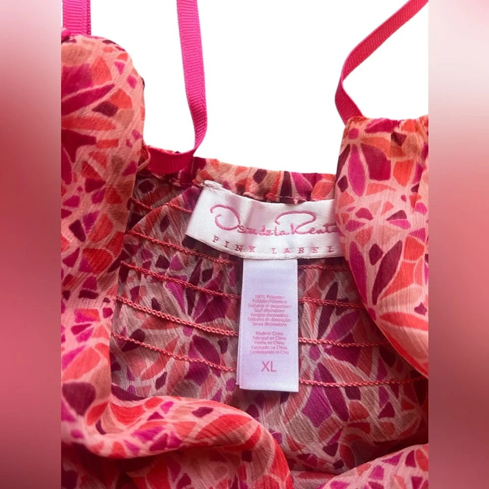 Oscar de la Renta 2000s Pink Orange Retro Look Floral Print Nightgown